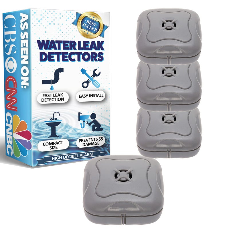 Mindful Design 4 Pack Water Leak Detector - 95 dB Flood Detection Alarm Sensor for Bathrooms, Basements, Laundry Rooms, Garages, Attics and Kitchens by Mindful Design (Grey) - Image 1